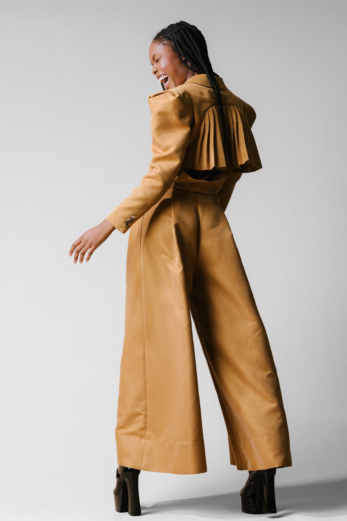 Katherine Cropped Pleated Back Trench Blazer