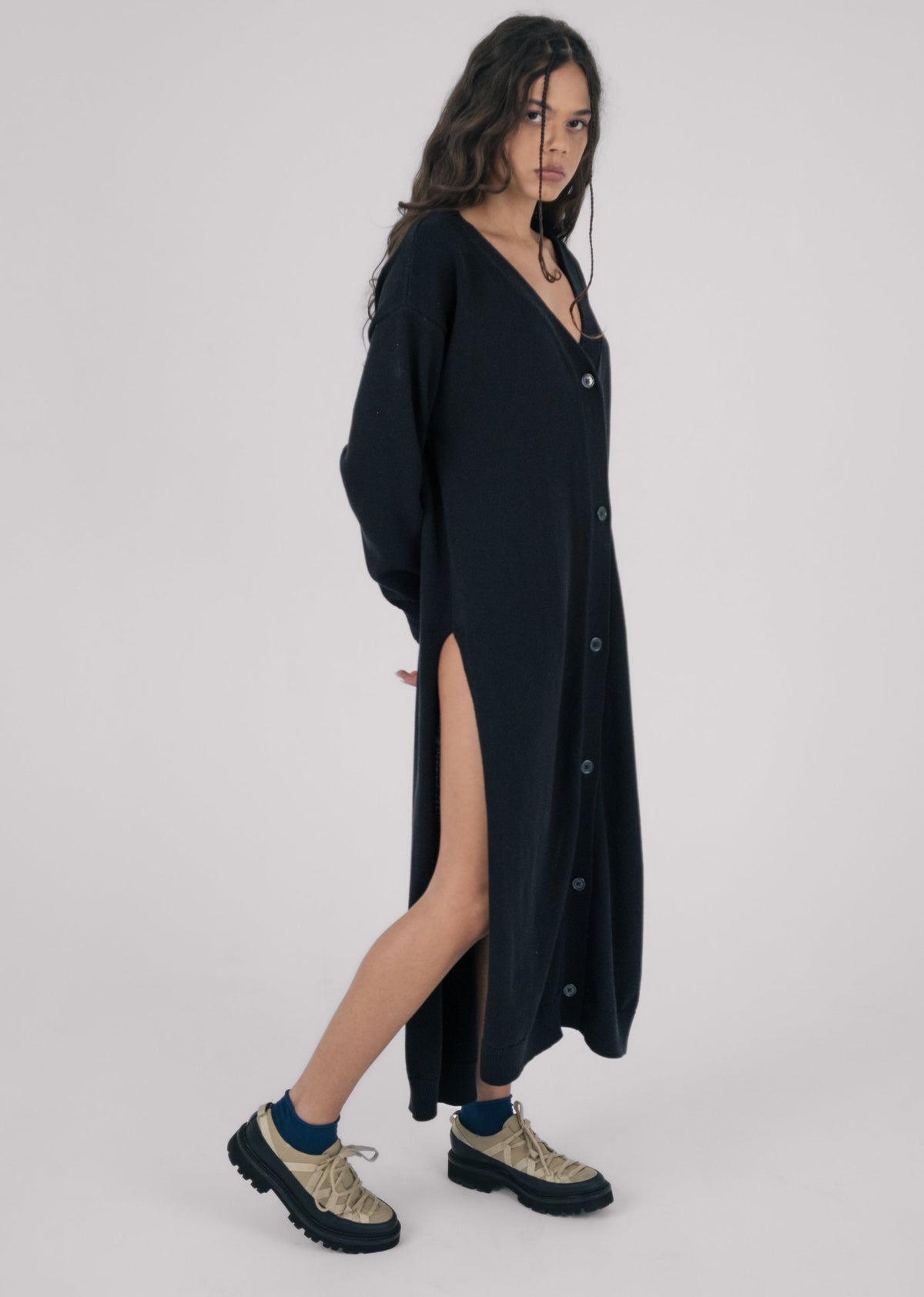 Lilith Cotton Cardigan Dress in Black