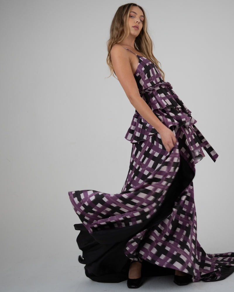 Layered Gown in Plum Plaid