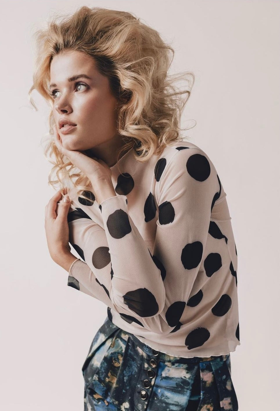 PAINTED POLKA DOT MESH TOP