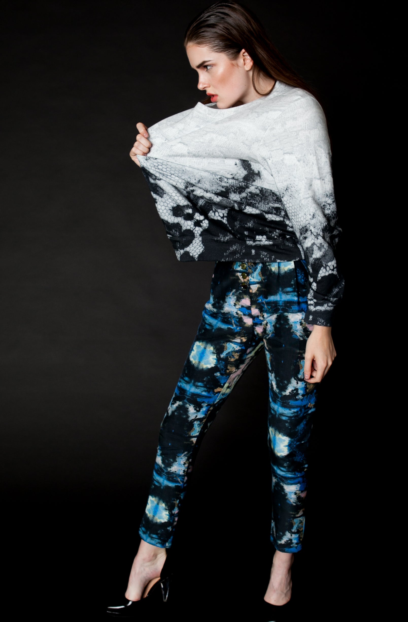 WOLF BUTTON FRONT TROUSER IN PANTED FAILLE