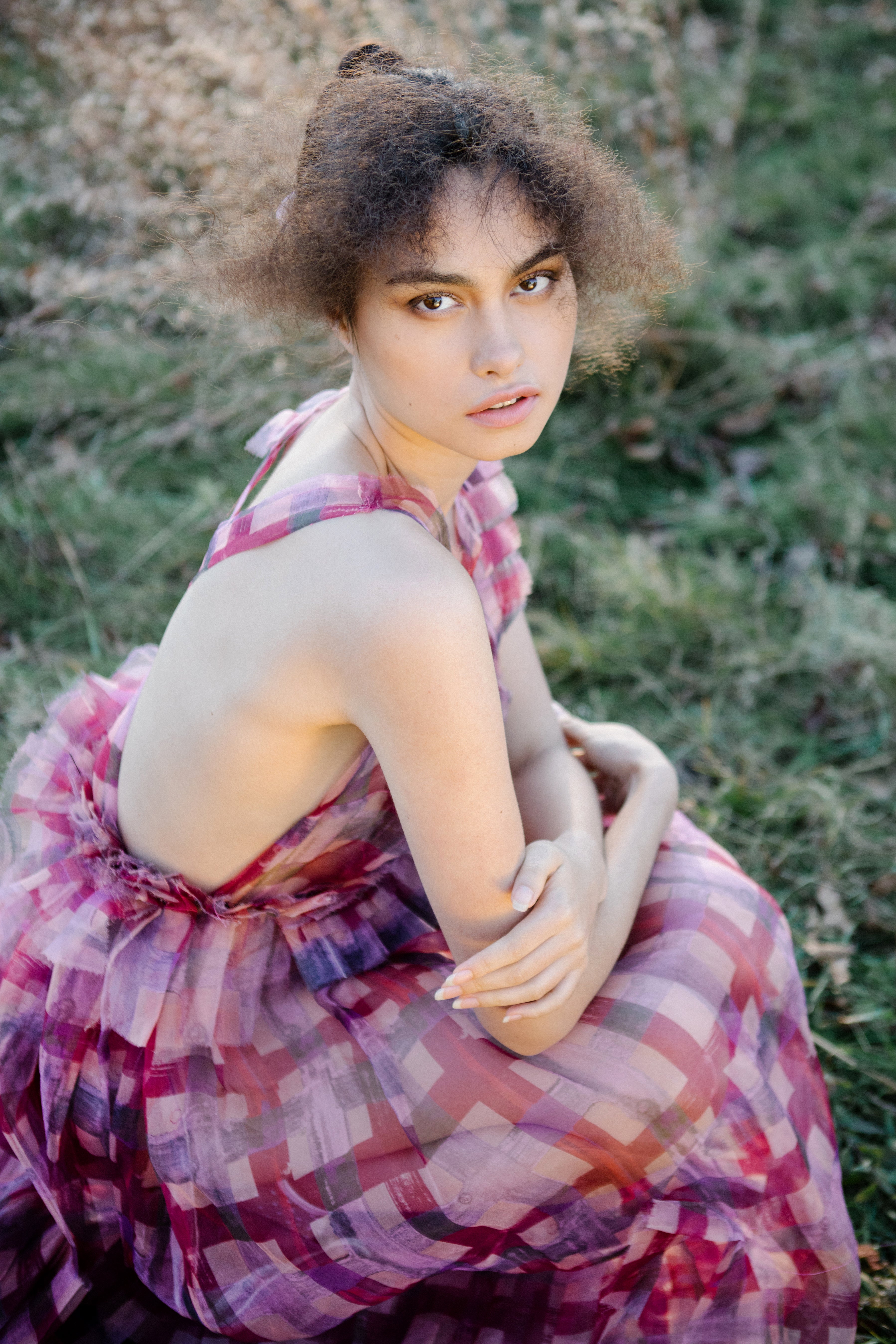 DAHLIA PAINTED PLAID SILK GOWN