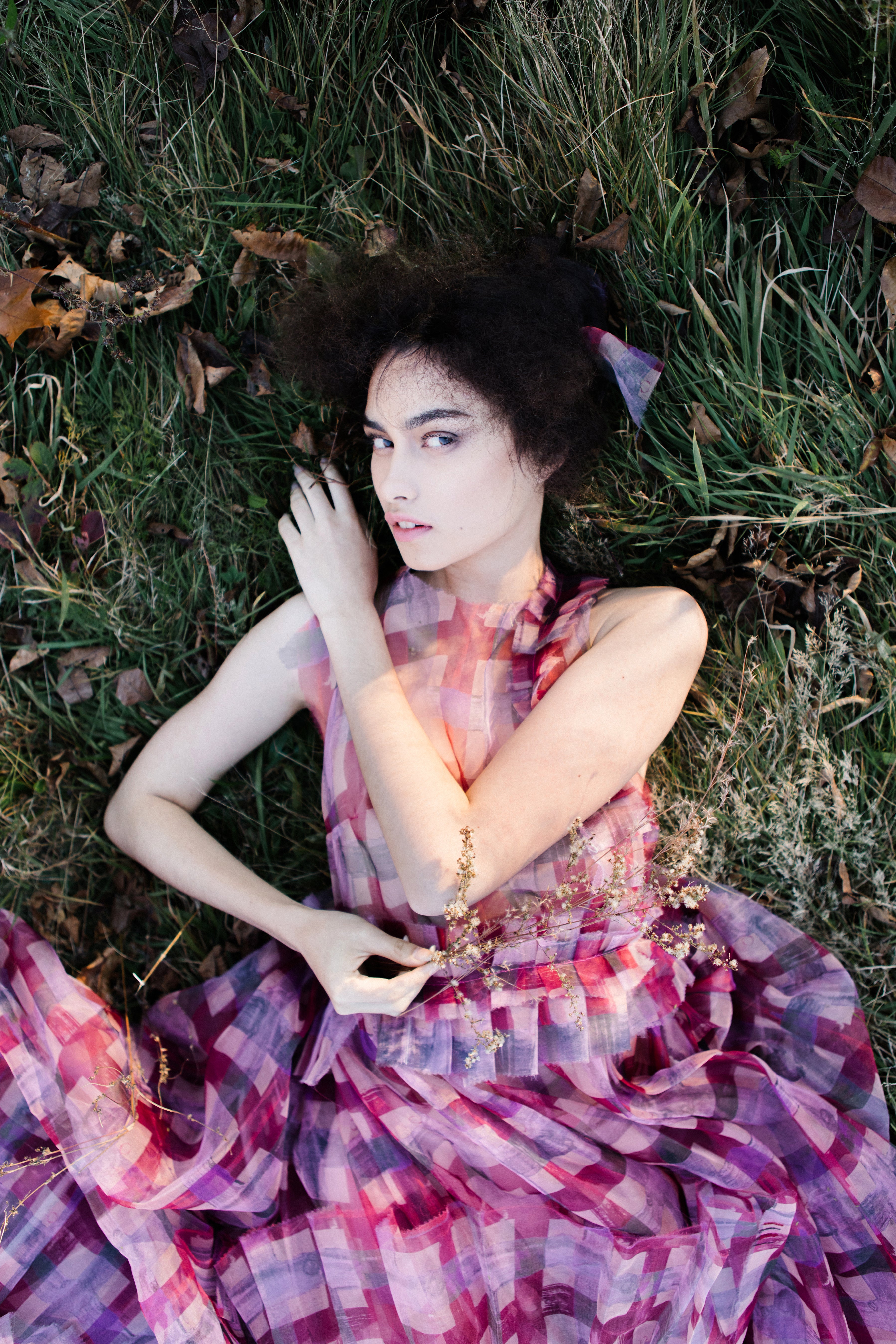 DAHLIA PAINTED PLAID SILK GOWN