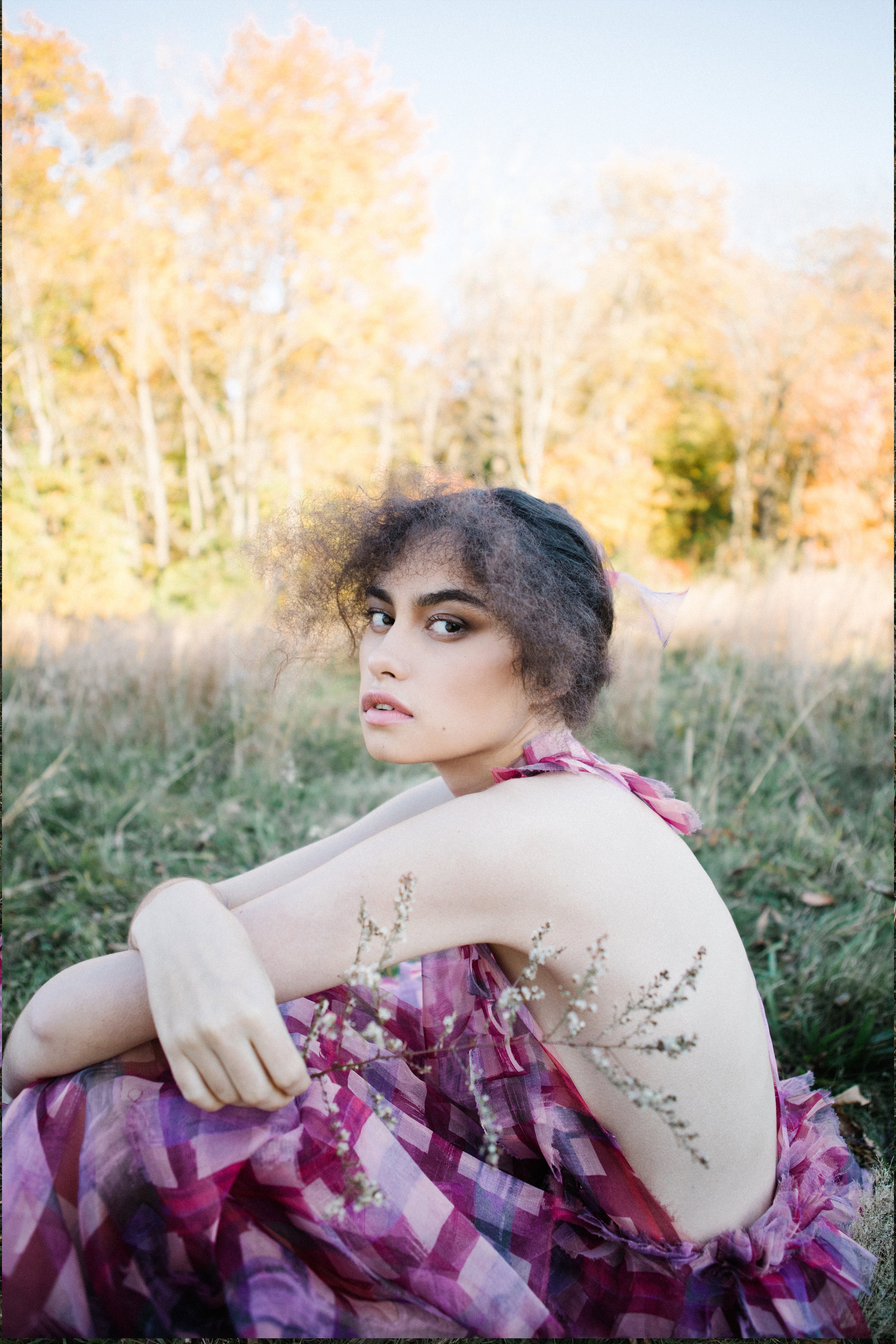 DAHLIA PAINTED PLAID SILK GOWN