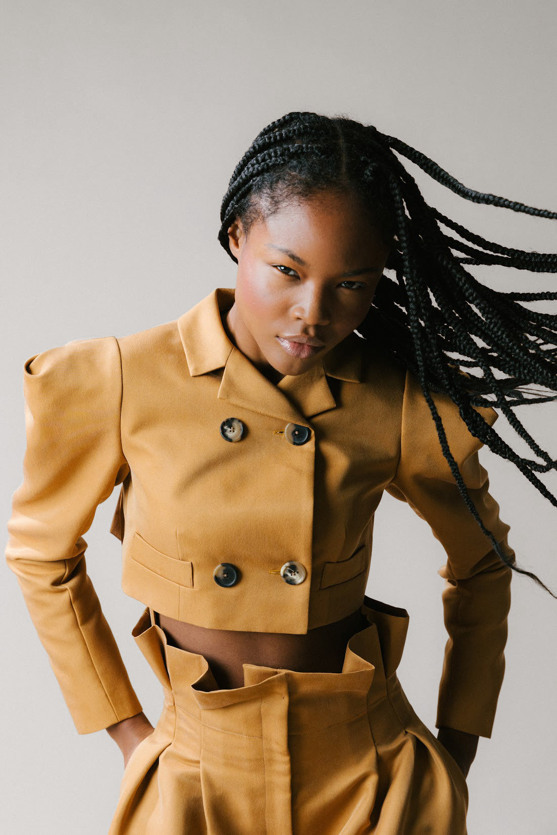 Katherine Cropped Pleated Back Trench Blazer