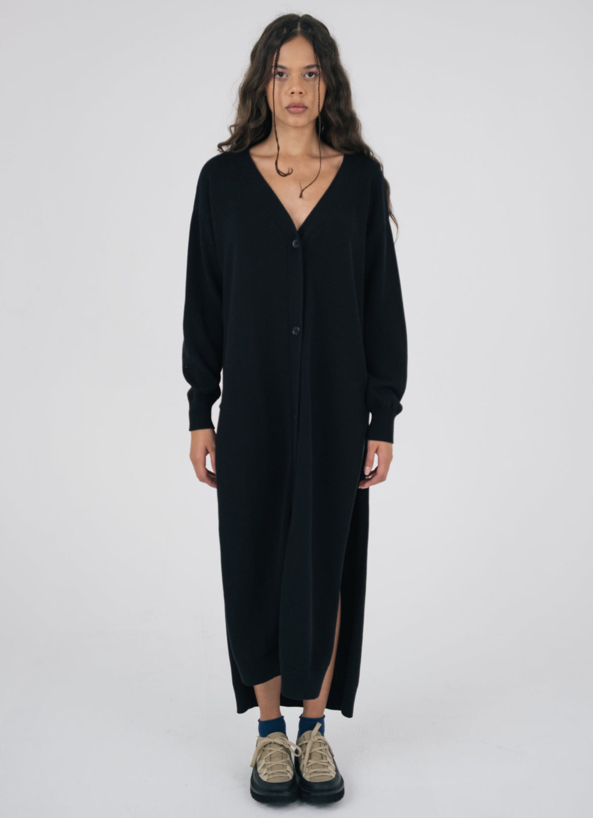 Lilith Cotton Cardigan Dress in Black