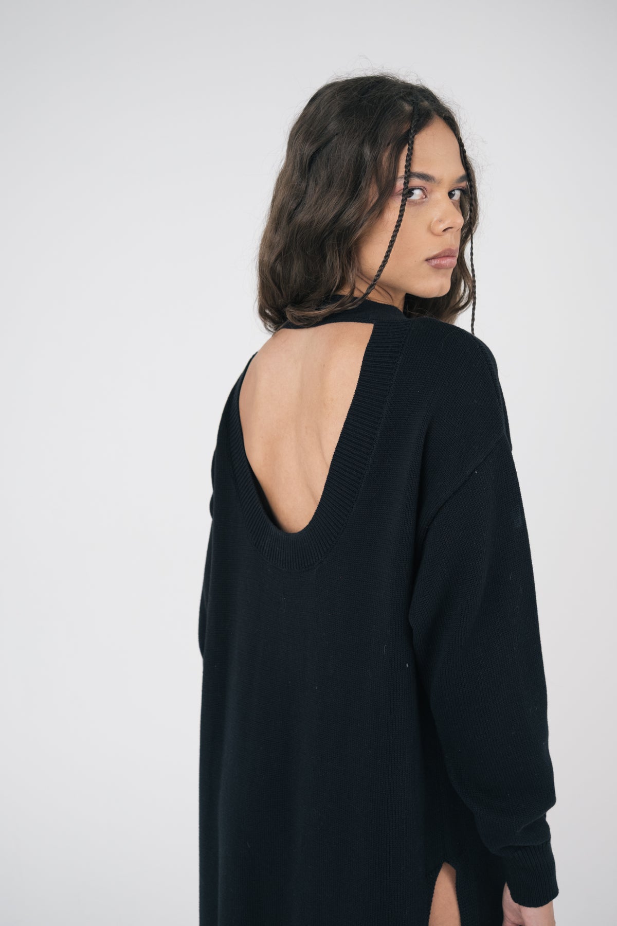 Lilith Cotton Cardigan Dress in Black