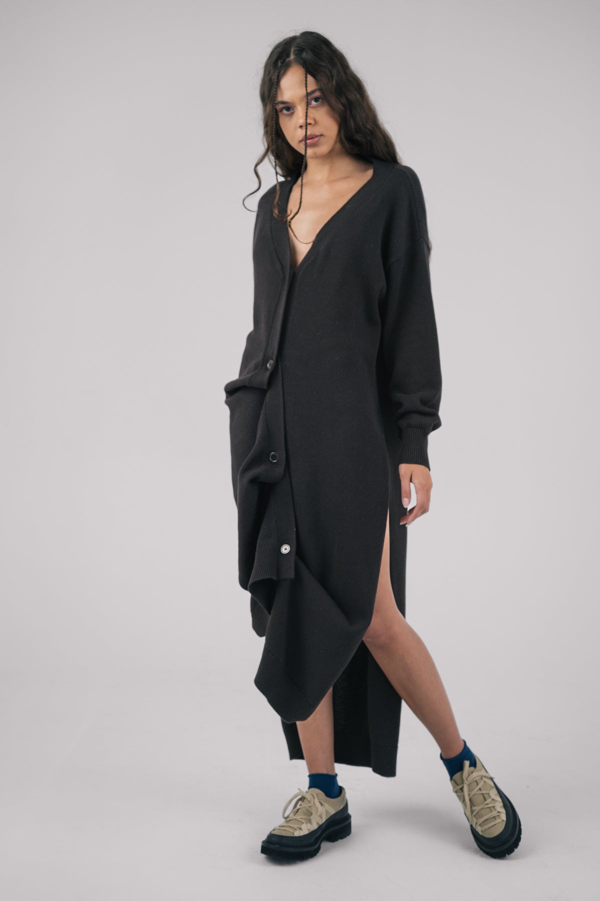 Lilith Cotton Cardigan Dress in Black