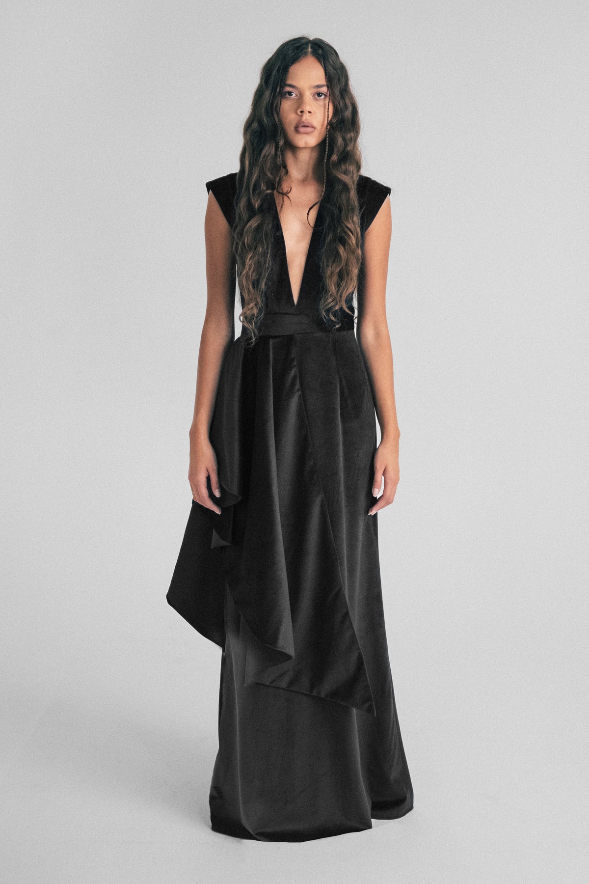 Norma Velvet Cascade Gown