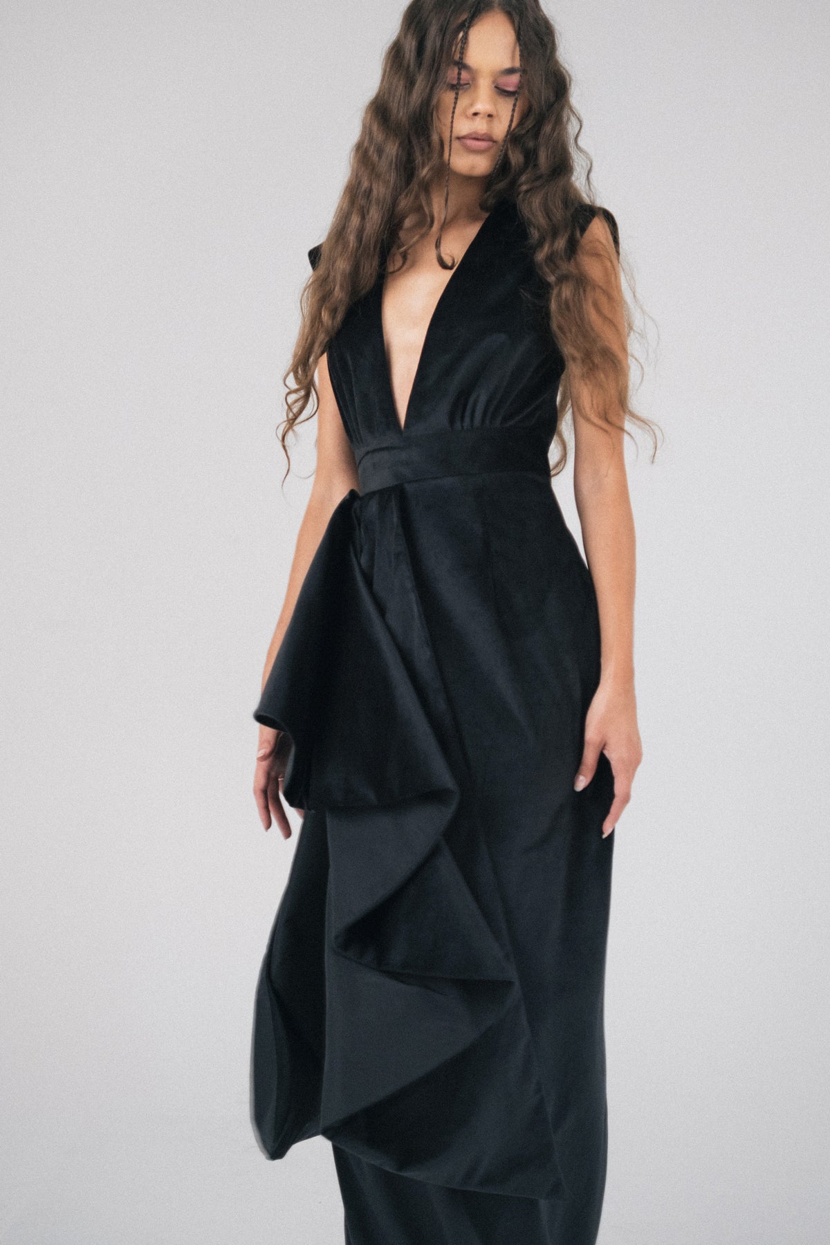 Norma Velvet Cascade Gown