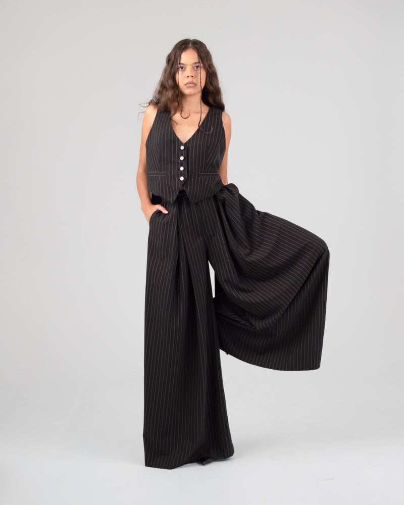 Wide Leg Trouser in Pin Stripe