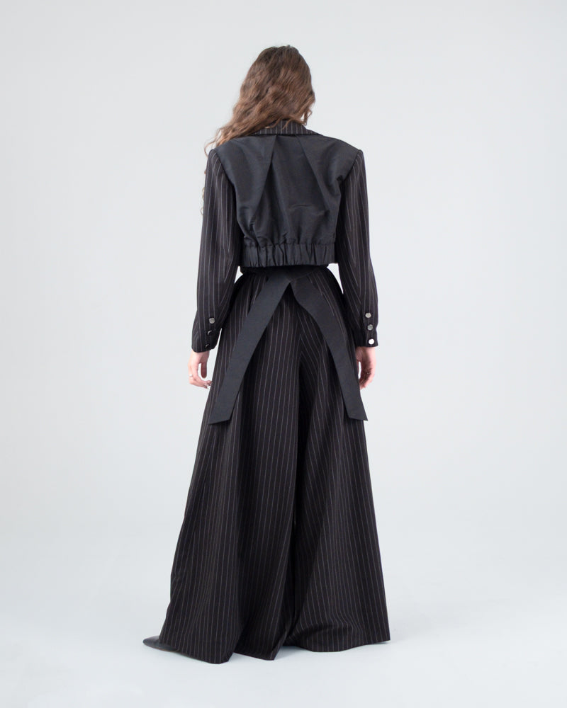 Cropped Moto Blazer in Pin Stripe