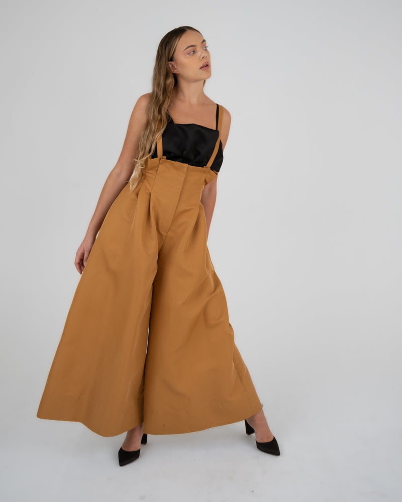 Paper Bag Wide Leg Trouser in Mustard