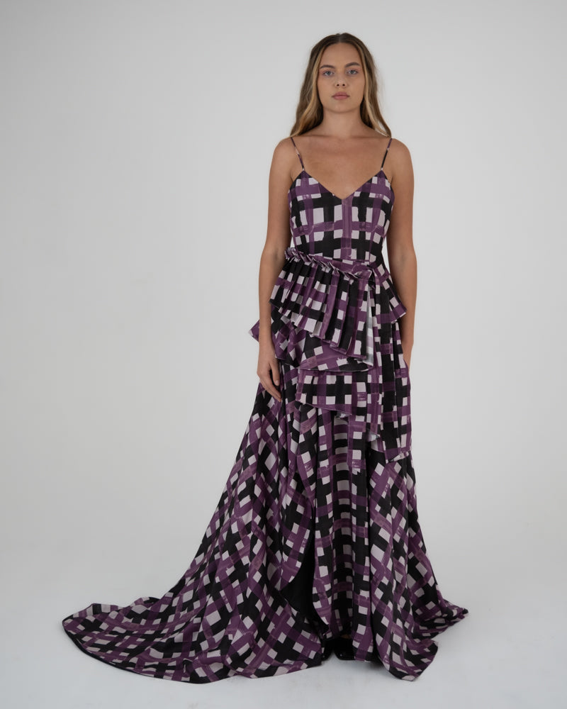 Layered Gown in Plum Plaid