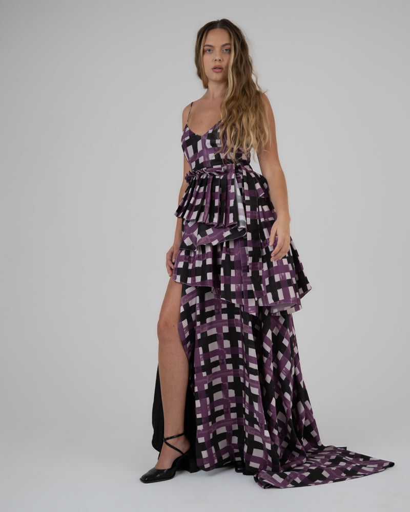 Layered Gown in Plum Plaid