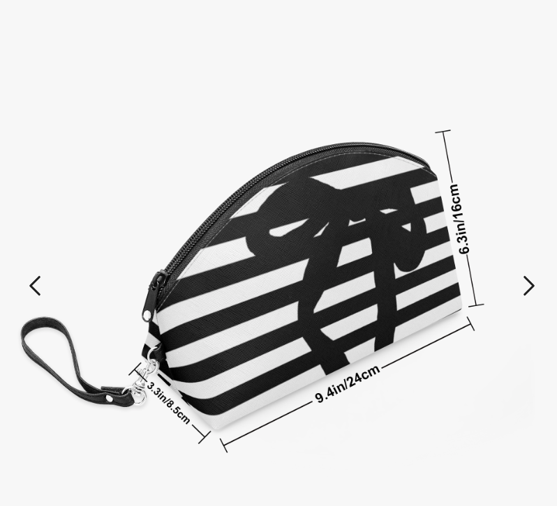 BLACK AND WHITE STRIPE W BOW MAKEUP BAG