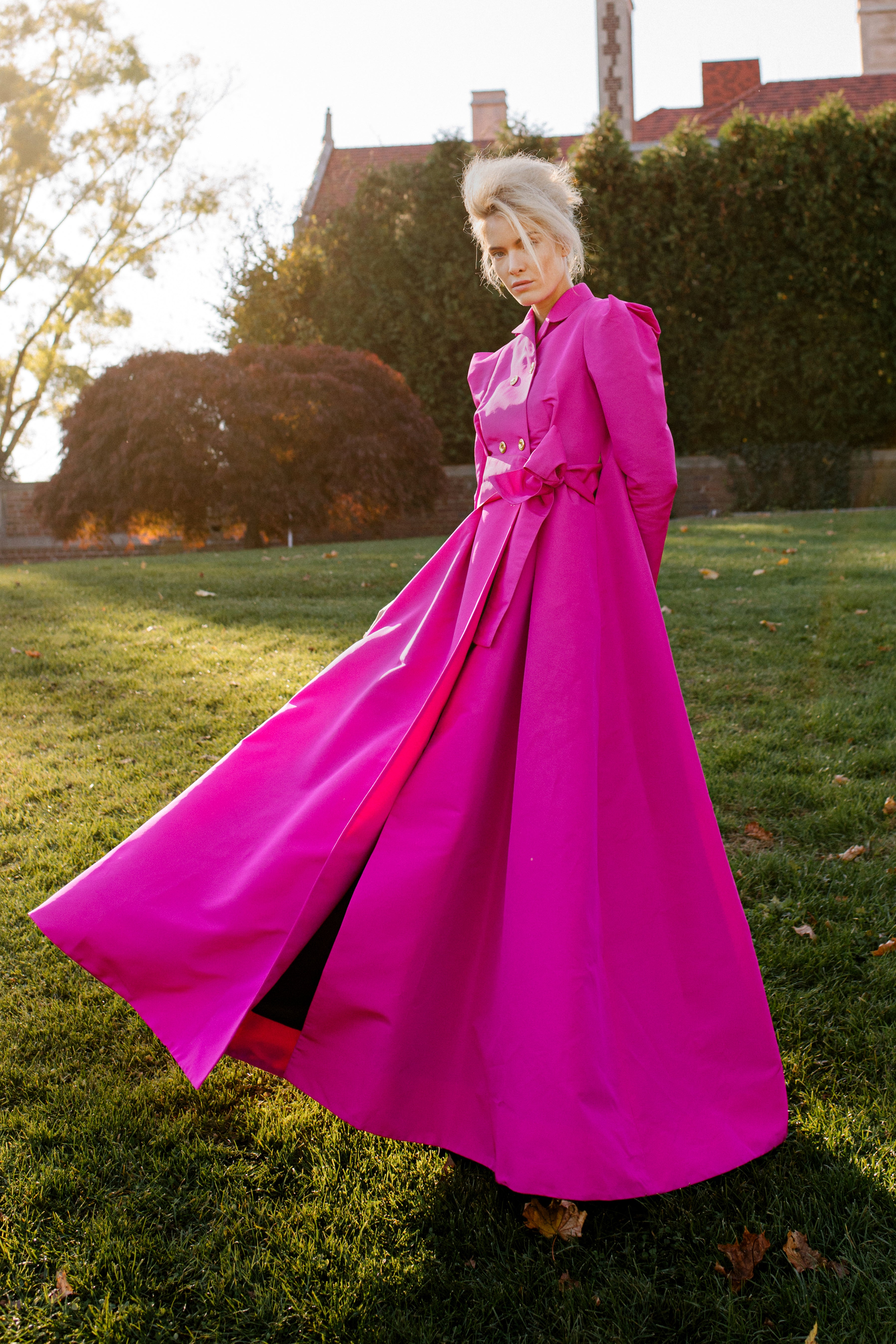 FLEUR NEON PINK SILK SWING TRENCH DRESS